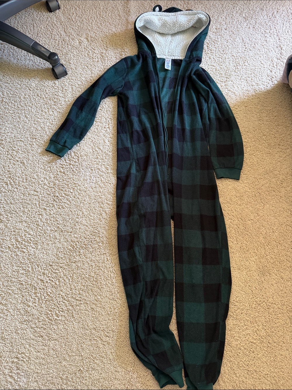 Kids Green and Black Plaid Hooded One-Piece good for size 10-12 years old